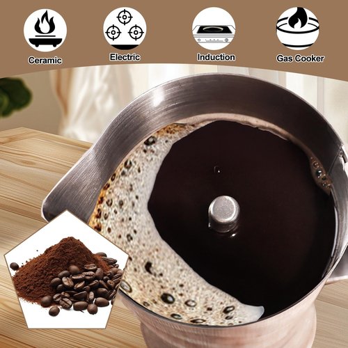 Uncoated 2 Cup Moka Pot 304 Thickened Stainless Steel Coffee Maker Stovetop Espresso Coffeemaker Italian Classic Style Brewing Greca Cafe Mocha Machine for Cafeteras Camping Travel Home 100ml 3.3oz