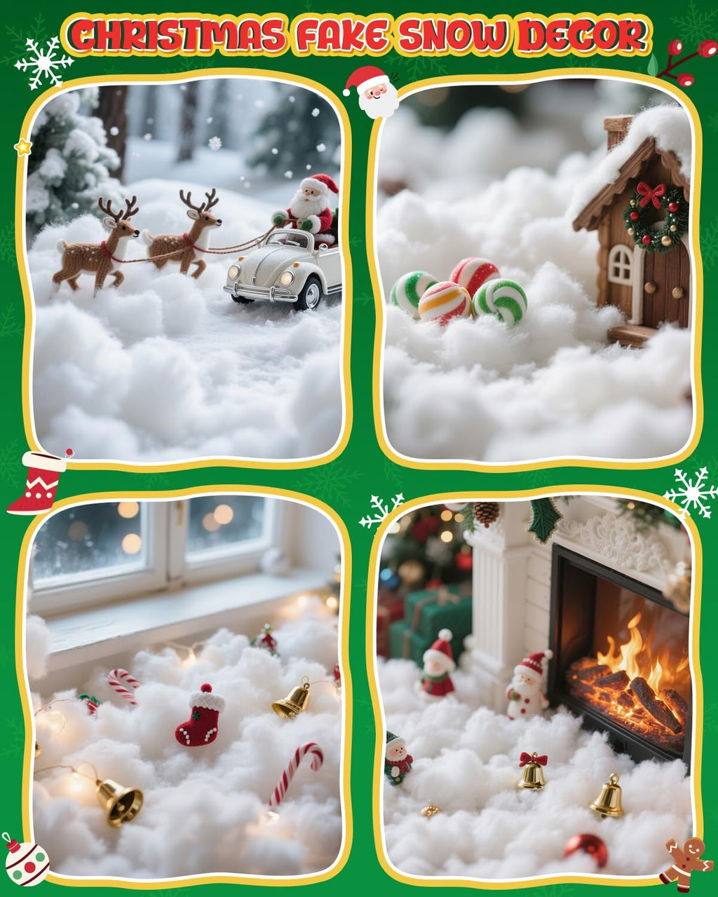 Skiennix Christmas Fake Snow Decor - 35.27oz Fiber Fluffy Indoor Decoration | Flame Resistant Cotton Snow