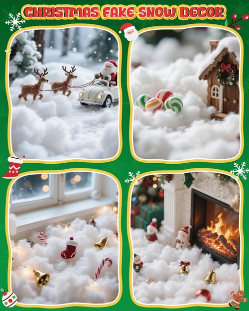 Fluffy Christmas Fake Snow Decor - 14.11oz Cotton Artificial Snow for Kids & Adults | Flame Resistant Indoor Winter Party Decor