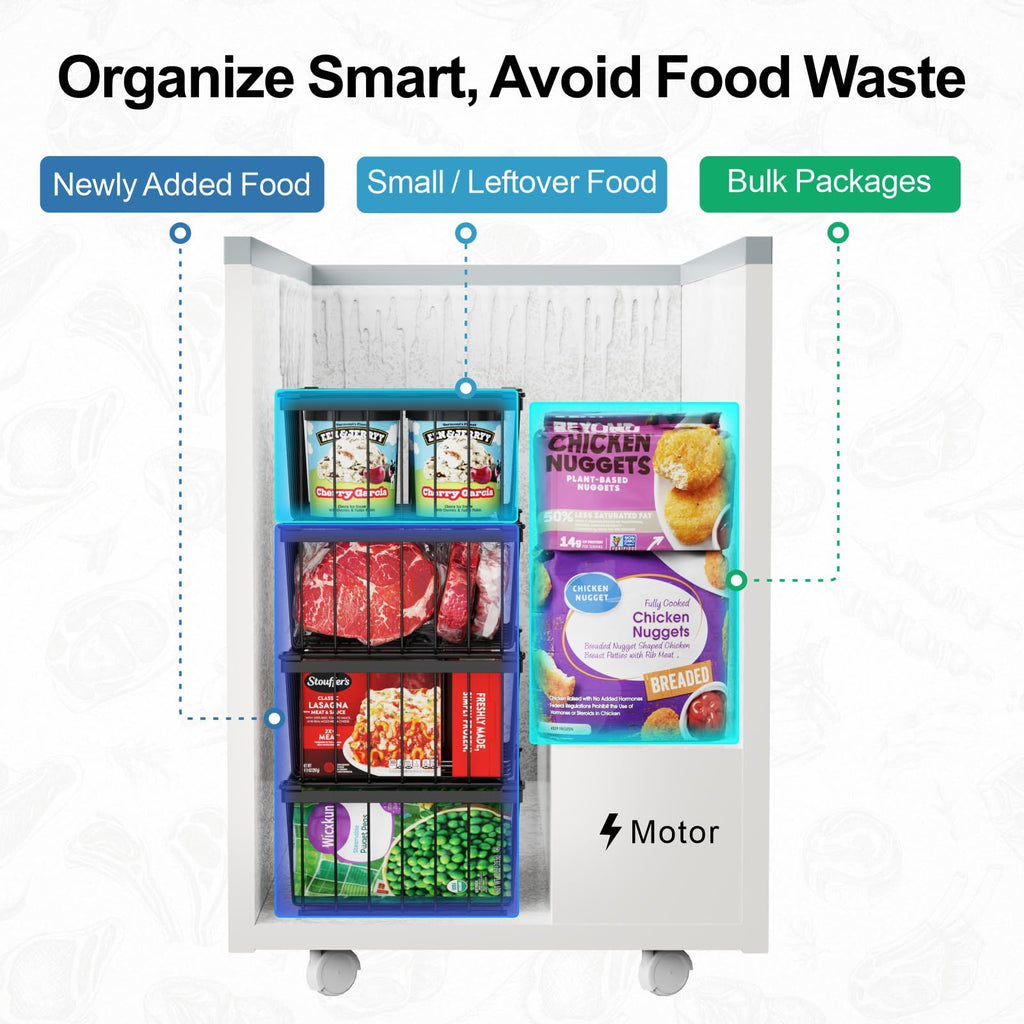 iSPECLE Deep Freezer Organizer, 8 Pack Wire Baskets for 5 Cu.Ft Chest Freezer & Upright Freezers (Over 8.5 Cu.Ft), 14" x 9.4" Stackable Heavy Duty Storage Bins Easy Access to Sort Meat, Black