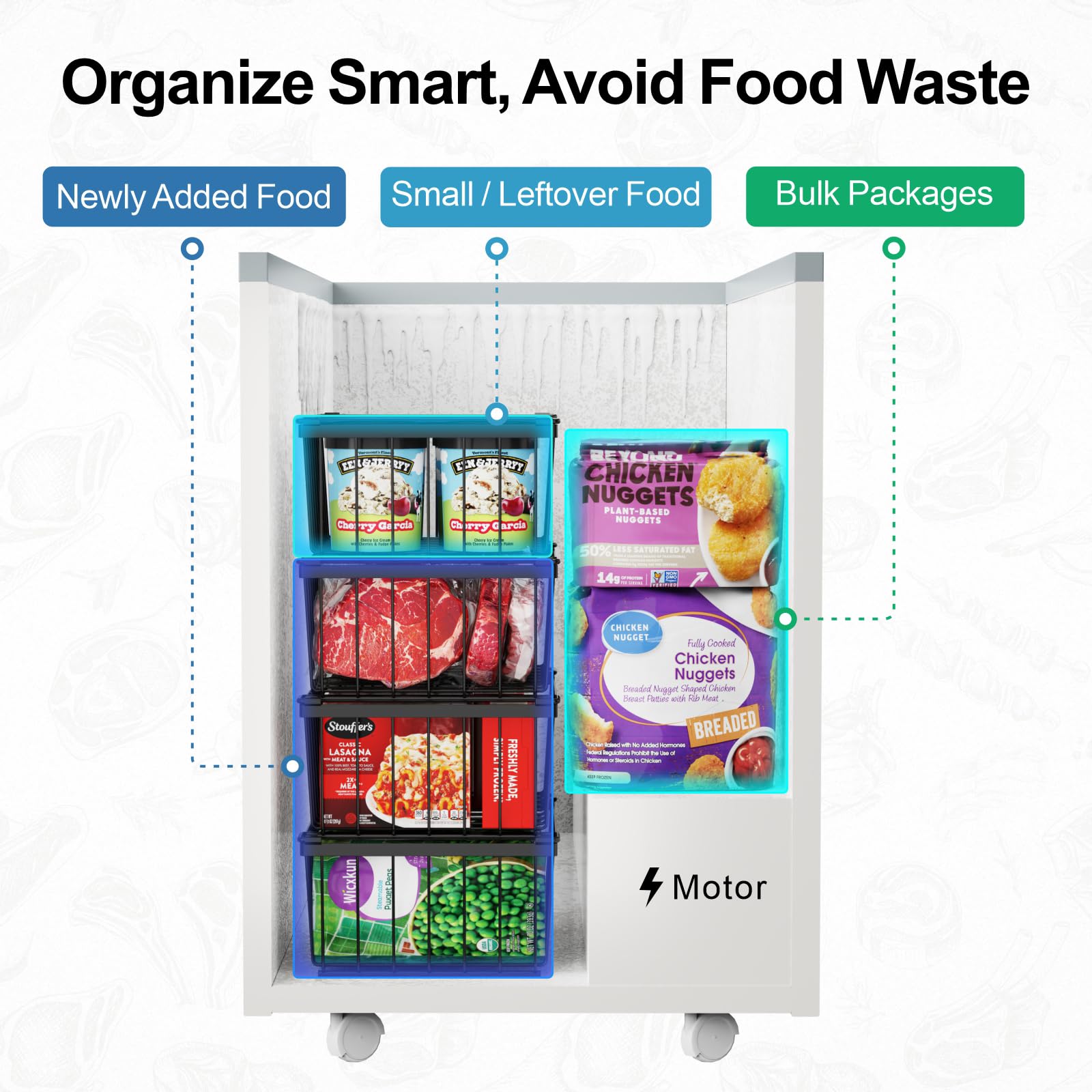 iSPECLE Deep Freezer Organizer, 8 Pack Wire Baskets for 5 Cu.Ft Chest Freezer & Upright Freezers (Over 8.5 Cu.Ft), 14" x 9.4" Stackable Heavy Duty Storage Bins Easy Access to Sort Meat, Black