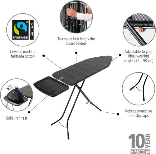 Brabantia Ironing Board - XL Steam Unit Holder, Adjustable Height, Denim Black | 49 x 18 Inches