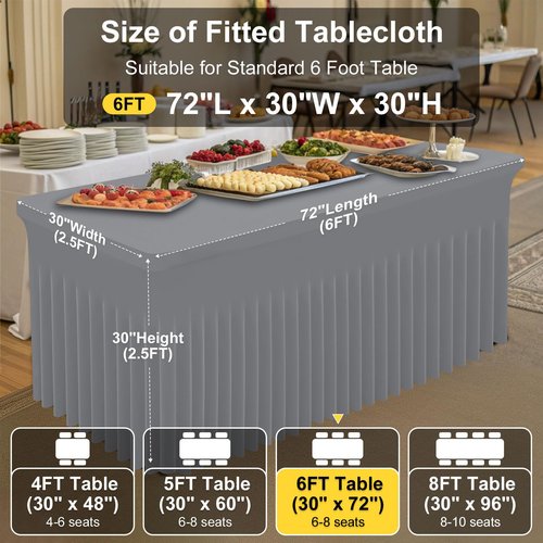Smiry Spandex Tablecloth 2 Pack, Elastic Fitted Stretch Tablecloth for 6FT Rectangle Tables, Waterproof Washable Table Cover Skirt for Outdoor, Wedding, Banquet & Parties (Grey, 72Lx30Wx30H Inch)