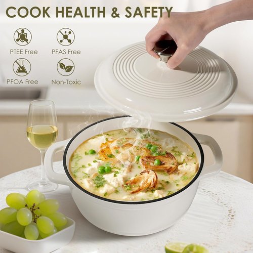 AIVIKI Enameled Cast Iron Dutch Oven - 5QT Heavy-Duty Pot for Bread Baking & Cooking | Oven Safe to 500°F, Cream White