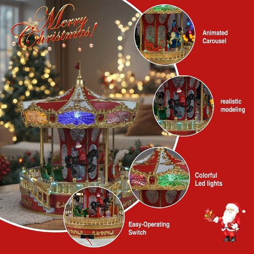 Animated Christmas Carousel by [Brand Name] - Musical LED Lights | Festive Home Tabletop Decoration