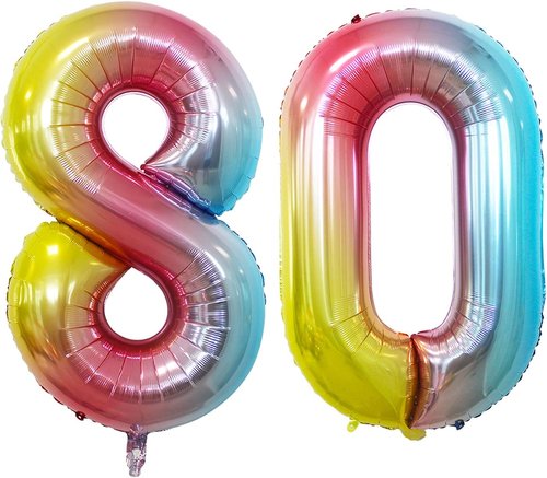 GOER 80th Birthday Balloons - Jumbo 42 Inch Rainbow Foil Helium Decorations