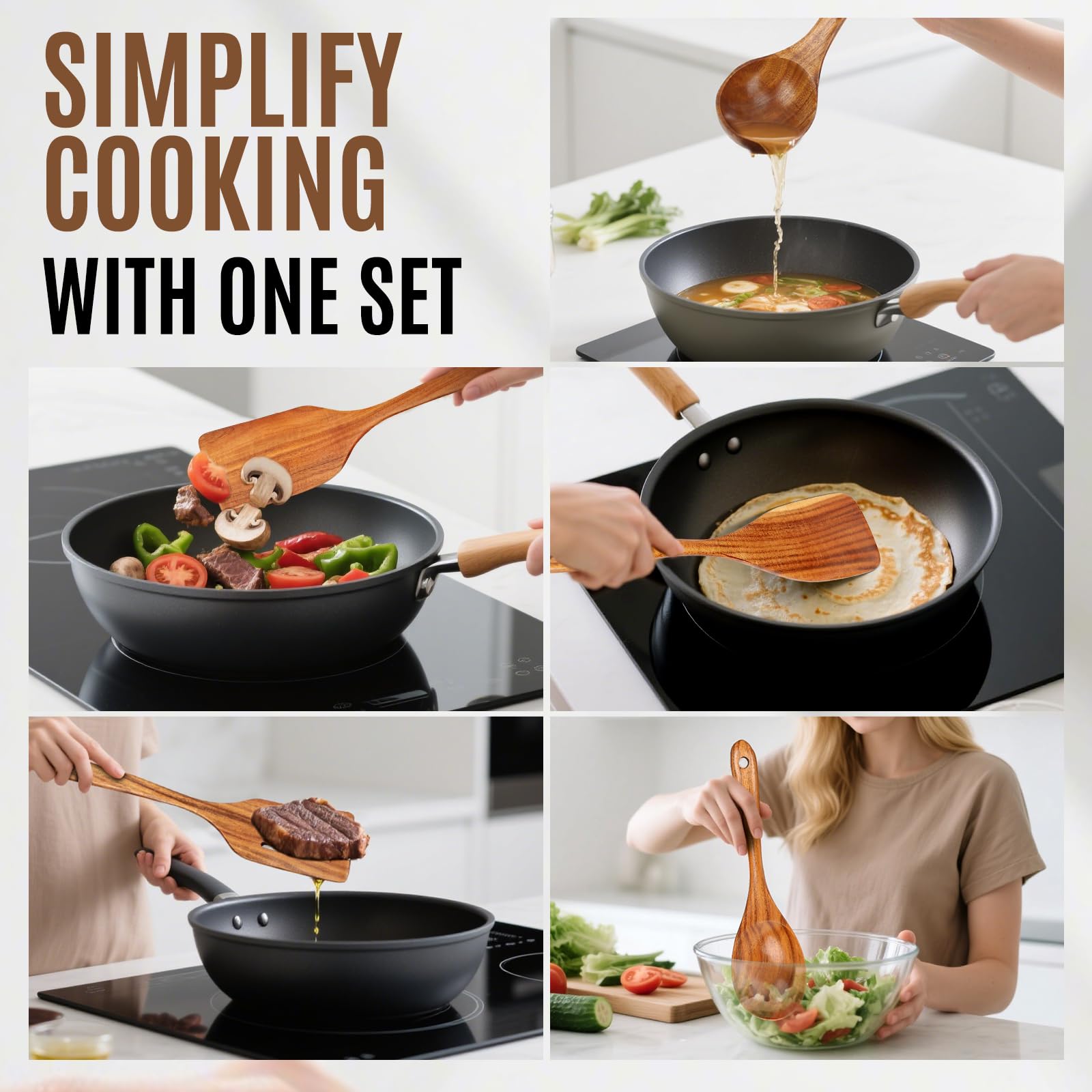 Wooden Spoons for Cooking, Excellent Wooden Kitchen Utensil Set (5pcs)