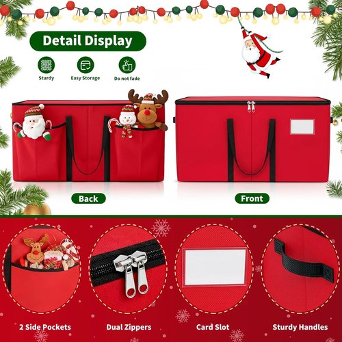 EverMerry Christmas Ornament Storage Box - Large Sturdy Container with Adjustable Dividers & 8 Trays | Holds 128 Decorations (Red)