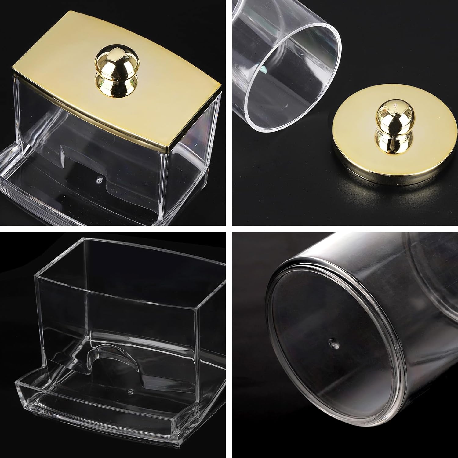 Tbestmax Qtip Dispenser - Stylish Bathroom Organizer with Gold Lid | 2-Pack Plastic Apothecary Jars