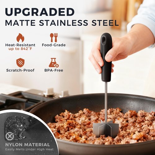 Coinicxcel 10-Inch Stainless Steel Meat Chopper & Masher - Heat Resistant, Ergonomic Handle, 6 Curved Blades