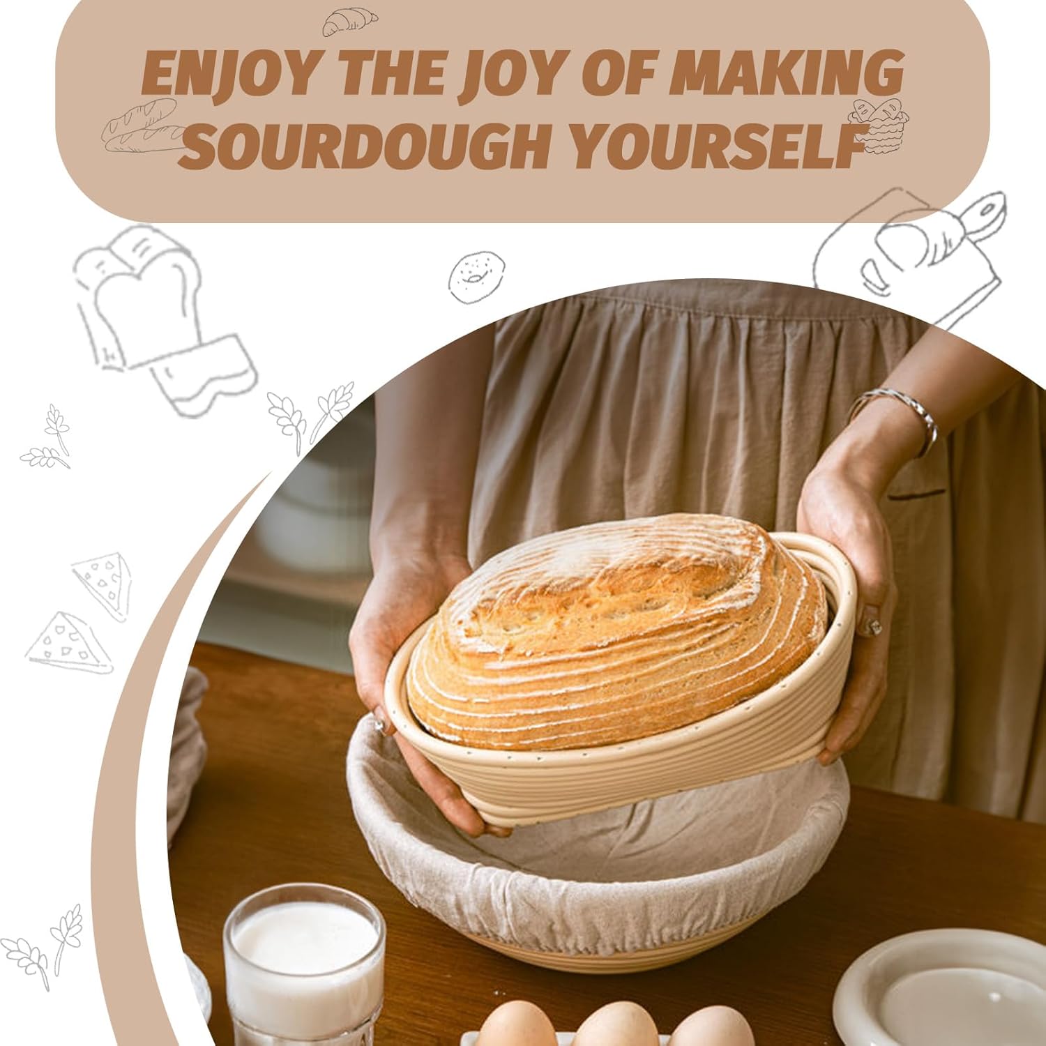 Proofing Basket Gift Set by Sourdough | 9" Round & 10" Oval Banneton with Essential Baking Tools