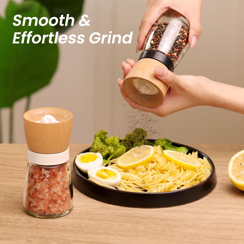VEVOK CHEF Wooden Salt and Pepper Grinder Adjustable Coarseness Ceramic Wood Pepper Grinder Black Pepper Sea Salt Mill Grinder for Kitchen Seasoning Salt and Pepper Shaker Set Chef Gift