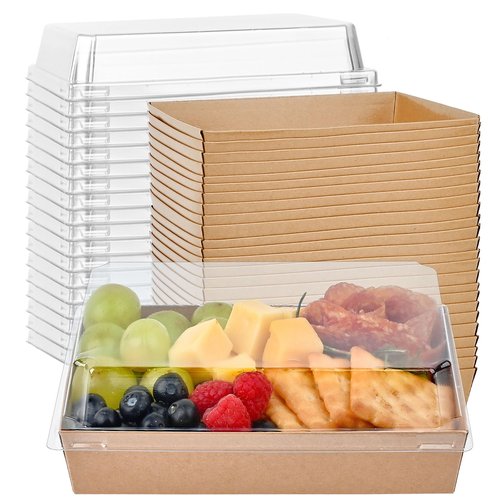 Ocmoiy 7x5 Inch Charcuterie Boxes with Clear Lids, 50 Pack Paper Bakery Boxes with Window, Disposable Take Out Food Containers for Sandwiches, Strawberries, Cookies, Cupcakes (Brown)