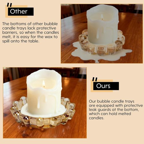 Bubble Smoky Glass Candle Holder - Modern Decor Dish for Small Candles & Diffusers | Stylish Accent for Home Bar & Living Spaces (Golden Amber)