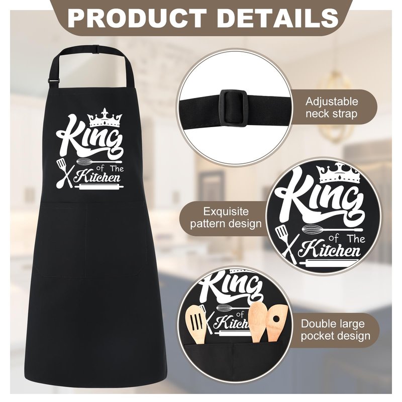 XLSXEXCL Funny Aprons for Men, 39’’ x 39'' Plus Size Aprons King of The Kitchen Cooking Aprons Men Personalized Custom Aprons Adjustable Chef Baking Apron Gifts for Dad, Husband, Brother, Grandpa