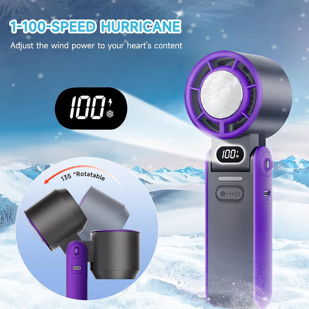 Turbo Fan by Portable Handheld | Rechargeable Mini Fan with Cooling Plate - 1-100 Stepless Speeds, Perfect for Summer Travel & Office (Black)
