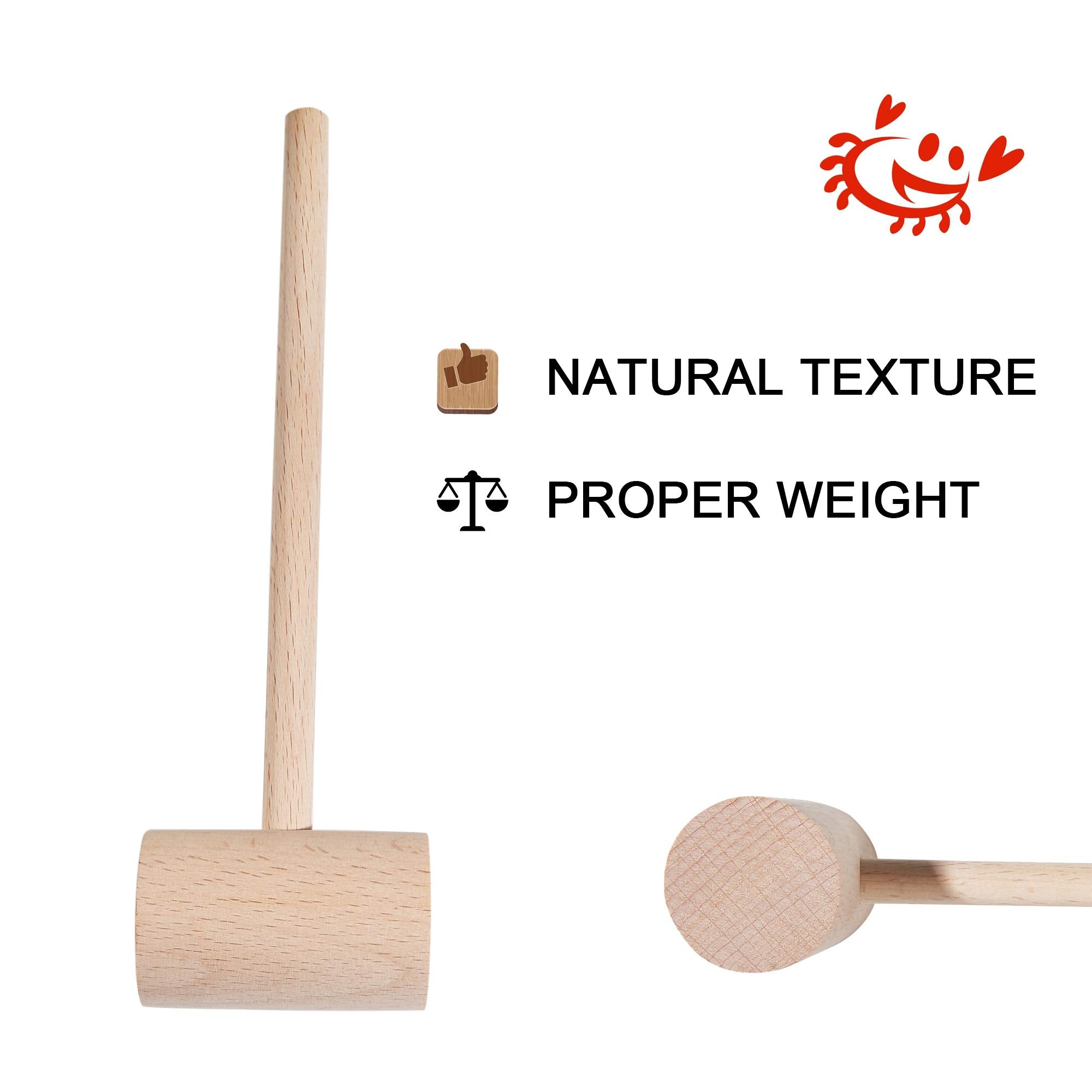 6Pcs Wooden Hammers, Natural Hardwood Crab Lobster Seafood Mallets
