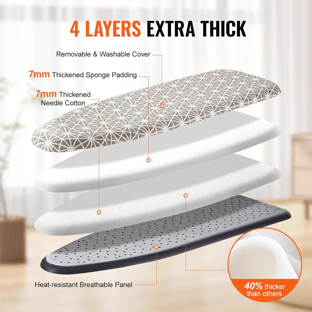 VEVOR Ironing Board - Large 43" x 13" Surface | 7 Adjustable Heights & Heat Resistant Cover