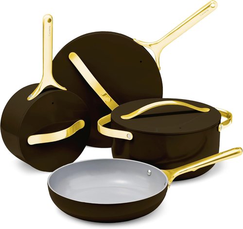 Caraway Non-Stick Ceramic Cookware Set - 12-Piece Oven Safe Pots & Pans - PFAS & PFOA Free - Black