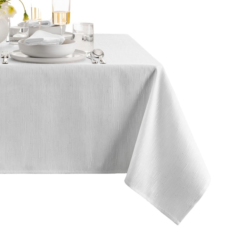 Elrene Home Fashions Continental Solid Texture Water, Stain & Wrinkle Resistant Tablecloth, 60"X144" Rectangle, White