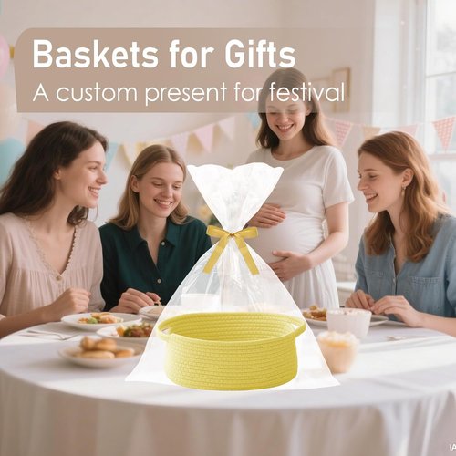 JMvicyroam Woven Basket - Small Rope Storage Bin with Handles | Organizer for Shelves & Closets - Yellow, 3 Pack