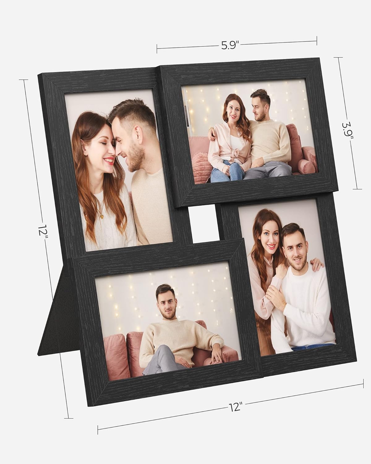 SONGMICS Collage Picture Frames - Set of 4, 4x6 Multi-Photo Wall Decor in Ink Black | Perfect for Gallery Display