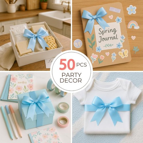 Blue Gift Wrap Bows - 50 Elegant Reusable Bows for Gift Wrapping | Light Blue Party & Holiday Decor