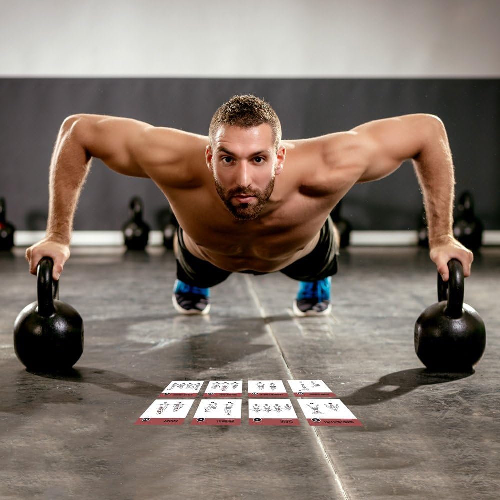NewMe Fitness Kettlebell Workout Cards - Instructional Fitness Deck for Home & Gym Training