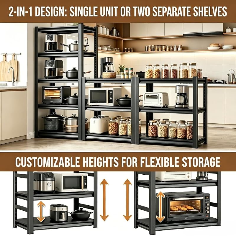 5-Tier Heavy Duty Kitchen Storage Shelving Unit, 72-Inch Adjustable Metal Rack