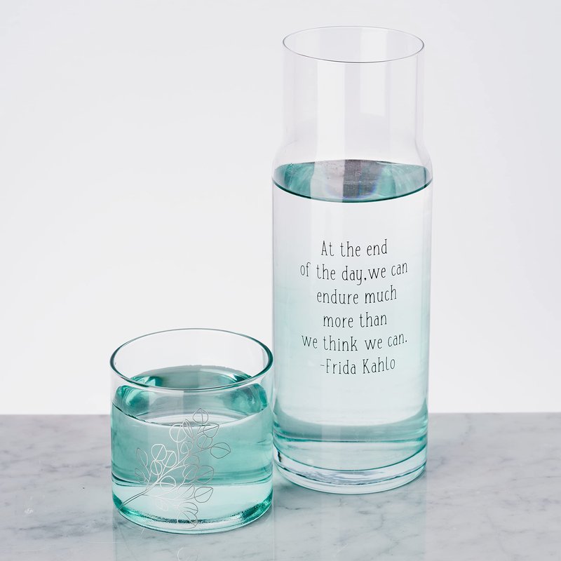 Pavilion Gift Company At The End of The Day, Endure Much More Than We Think We Can-Frida Kahlo Tumbler and Carafe Set, 32 oz, Blue, 27140