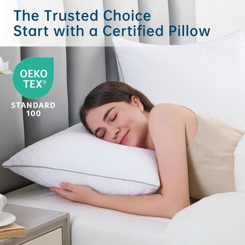 JOLLYVOGUE Queen Size Pillows Set of 4 | Oeko-Tex Certified Down Alternative for All Sleepers - Medium Support, Machine-Washable