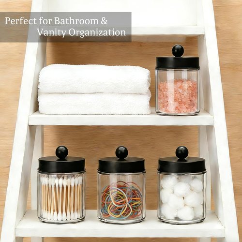 Accguan Apothecary Jars - Glass Bathroom Storage Canisters with Stainless Steel Lids | 6-Pack Set