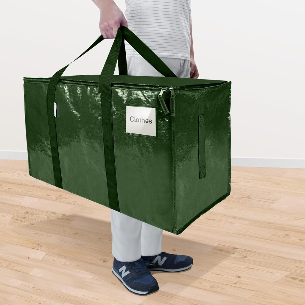 TICONN Extra Large Moving Bags - Heavy Duty Storage with Zippers & Handles | 6 Pack, Olive