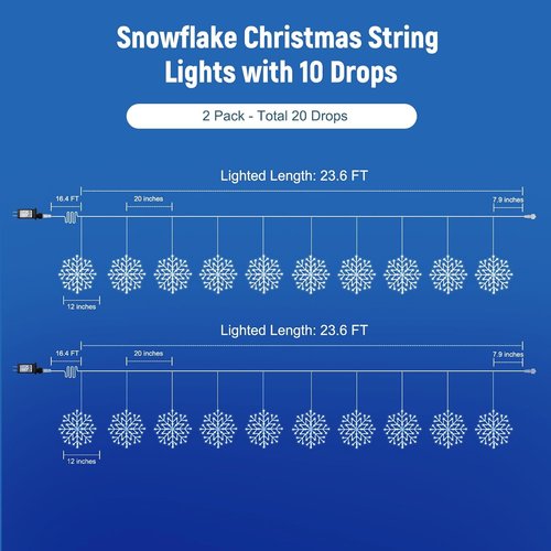 Brightown Christmas Snowflake Icicle Lights - 23.6ft 10 Drops with 480 LEDs for Indoor/Outdoor Holiday Decor