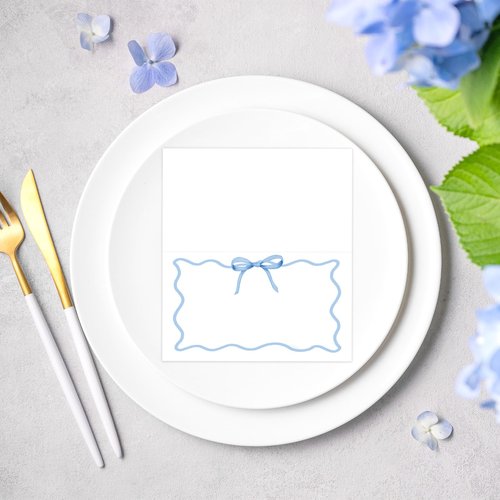 Whaline 100Pcs Blue Bow Place Card 2 x 3.5 Inch Cute Bowknot Tented Card Table Name Sign for Party Banquet Reception Table Setting Supplies