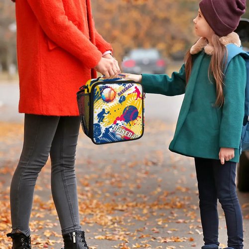 Kids Insulated Lunch Bag Boys - Lunch Box Reusable Thermal Waterproof Lightweight for Girls Toddler Teen Lunch Tote Bag with Strap for Work Picnic Outdoors (Baseball)