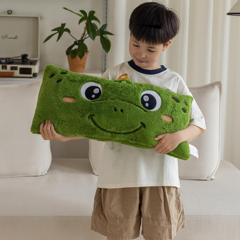 Snugtown Stuffed Animal Lumbar Pillow, Super Soft Plush Cuddle Throw Pillow for Kids, Cute Dinosaur Shaped Pillow, 12 x 24 Inches, Green