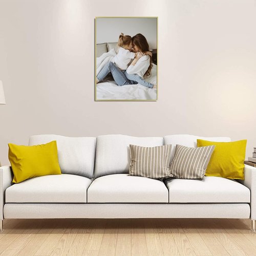 Frametory, 18x24 Aluminum Picture Frame, Real Glass Front, Display 18 x 24 Photo for Wall, 18 by 24 Poster Frame, Hook for Horizontal/Vertical Mount (Gold 1 Pack)