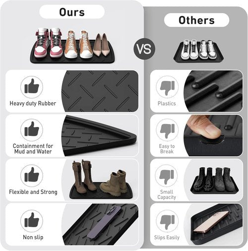 Boot Trays Heavy Duty Rubber Mat - Waterproof Shoe Tray for Entryway | Multi-Purpose 27.56 x 15.75 Inch
