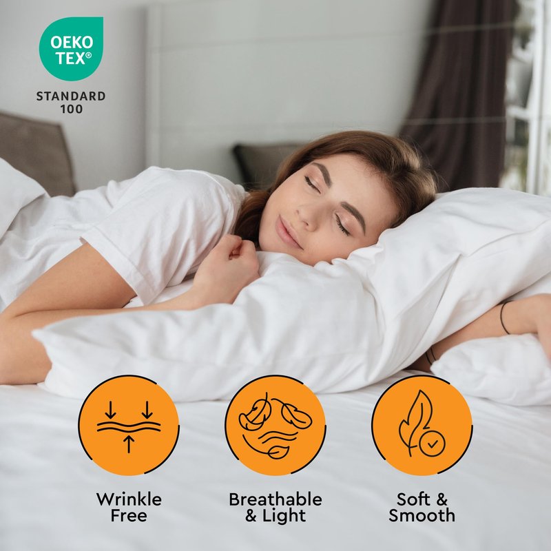 Sleep Mantra King Size Sheets Set - Includes 1 Flat & 1 Fitted Sheets & 2 Pillowcases - Breathable, Soft - Wrinkle Free & Machine Washable - Cooling Sheets King Size Bed - White, Set of 4