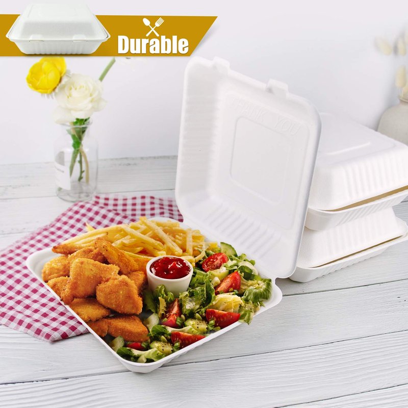 Green Earth 9-Inch, 200-Count, 1-Compartment, Compostable Clamshell, Natural Bagasse (Sugarcane Fiber), Take-Out/to-Go Food Boxes - Biodegradable Containers, Hinged Lid Microwave-Safe Gluten-Free