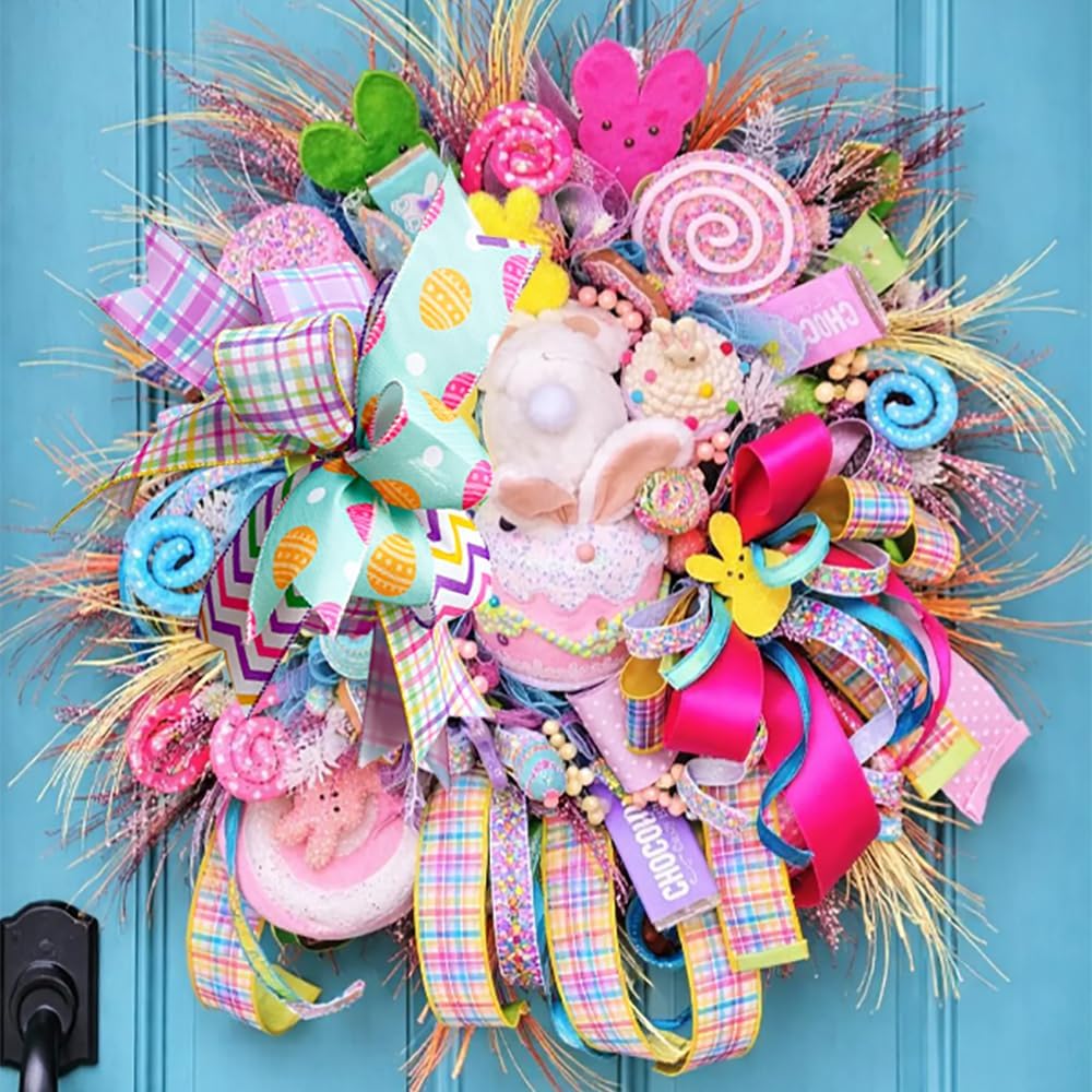 Skiennix Easter Wreath Bow - Colorful Spring Ribbon Decoration | 11x14 Inch Holiday Tree Topper