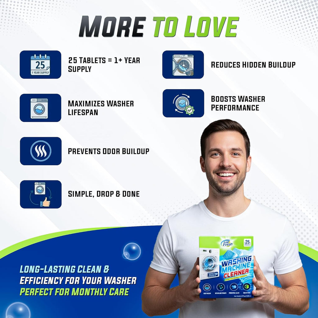Skiennix Washing Machine Cleaner Tablets - 25 Pack for Deep Cleaning & Pet Hair Removal | Compatible with All Washers