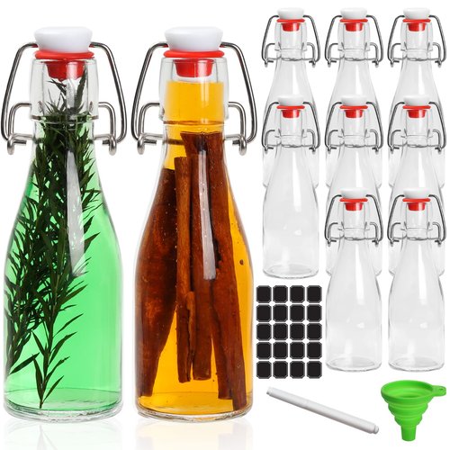 Cehomi Swing Top Glass Bottles 5 oz with Flip Airtight Lids, Glass Brewing Bottles with Rubber Seal Stopper Caps for Kombucha, Beverages, Oil, Vinegar, Water, Juice [10 Pack]