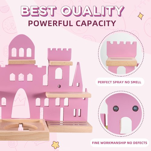 Givilio Tonie Shelf for Toniebox, Castle Tonie Shelf,Tonie Figures Tonie Storage,Magnetic Wooden Floating Shelves Compatible with Tonie Box Player Character for Kids Room (Pink)