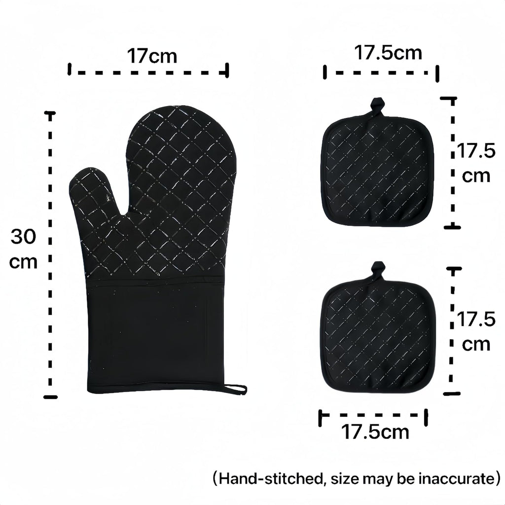 Skiennix Oven Mitts & Pan Racks Set - Heat Resistant 500°F | Non-Slip Silicone, Black, 4-Piece