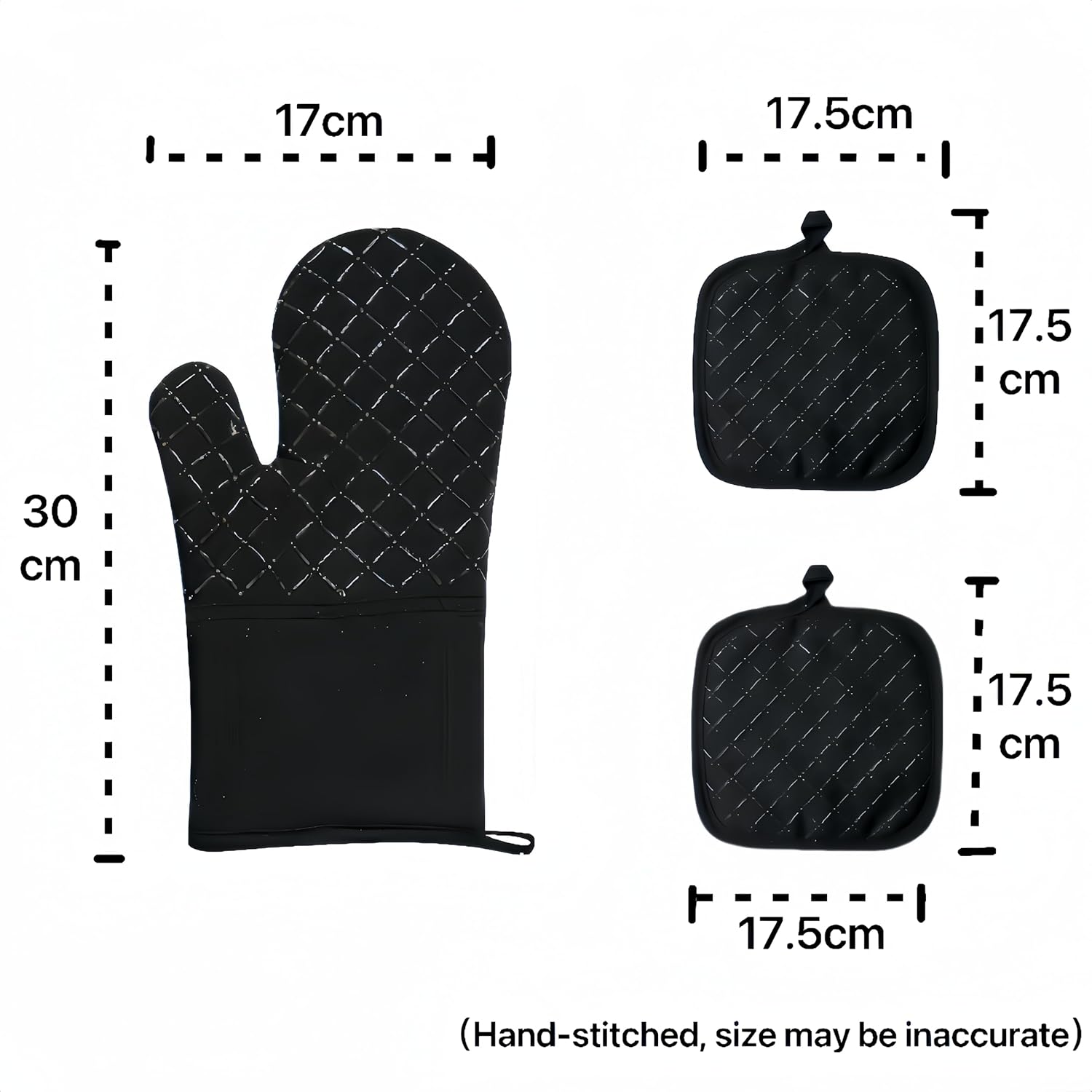 Skiennix Oven Mitts & Pan Racks Set - Heat Resistant 500°F | Non-Slip Silicone, Black, 4-Piece