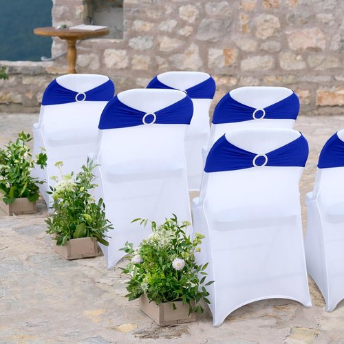LEBENGURU Royal Blue Chair Sashes - 30pcs Premium Stretch Bows with Buckle Slider for Weddings & Events