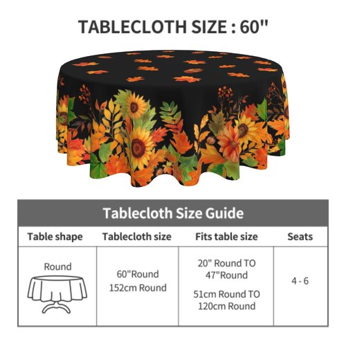 Lvhompro Fall Leaves Tablecloth 60 Inch Round Autumn Seasonal Table Cloth Water-Resistant Spill-Proof Washable Fabric Table Cover for Kitchen Dining Party Picnic Indoor Outdoor