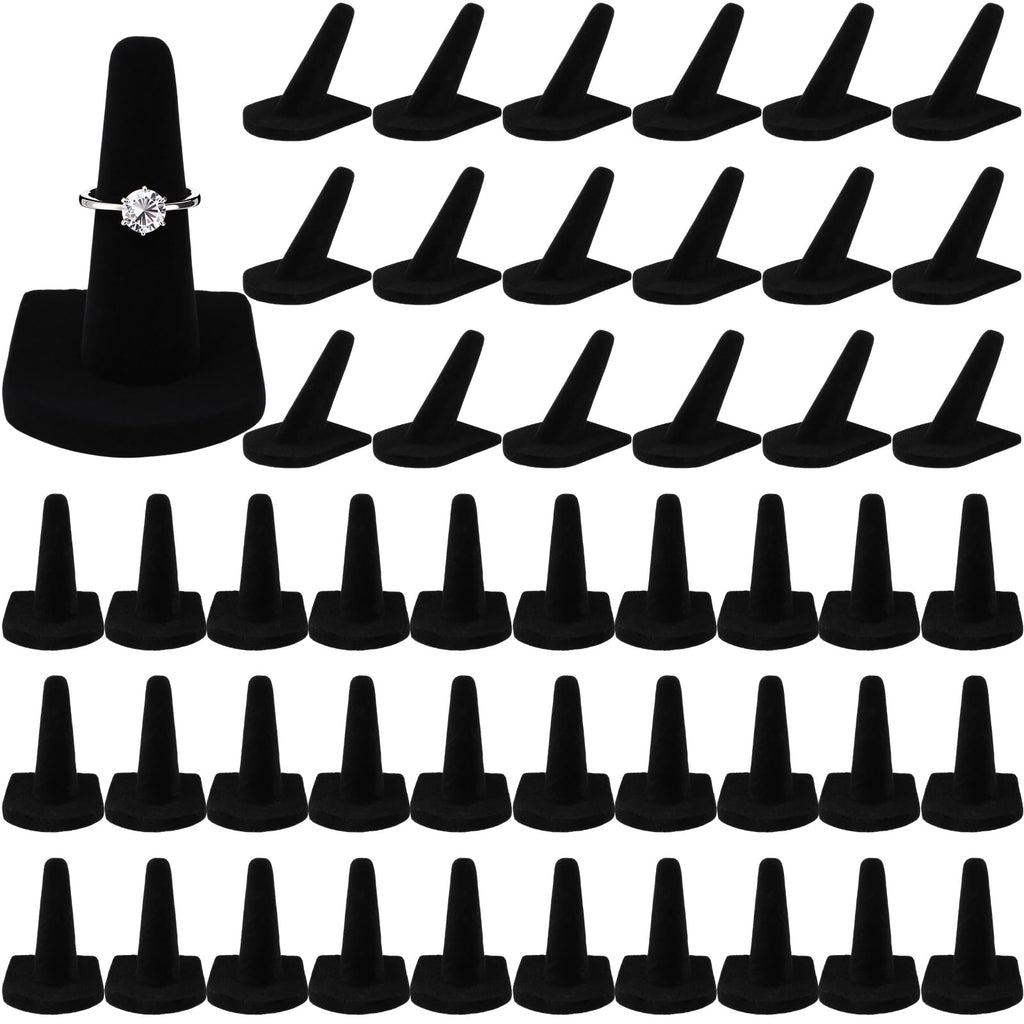 Jetec 48 Pieces Black Velvet Ring Display Stand Jewelry Holder Finger Ring Display Velvet Holder Organizer for Showcase Vendors Wedding
